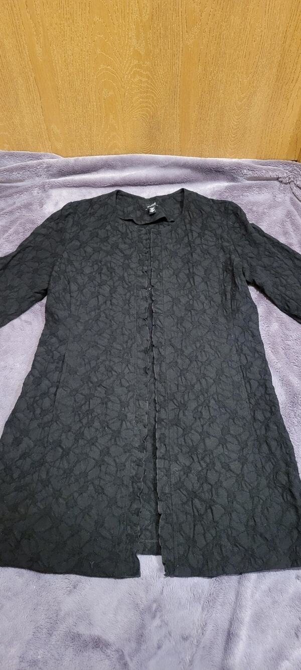 Eileen Fisher Textured Cardigan Womens S Open Front 100% Wool Long Sweater Warm